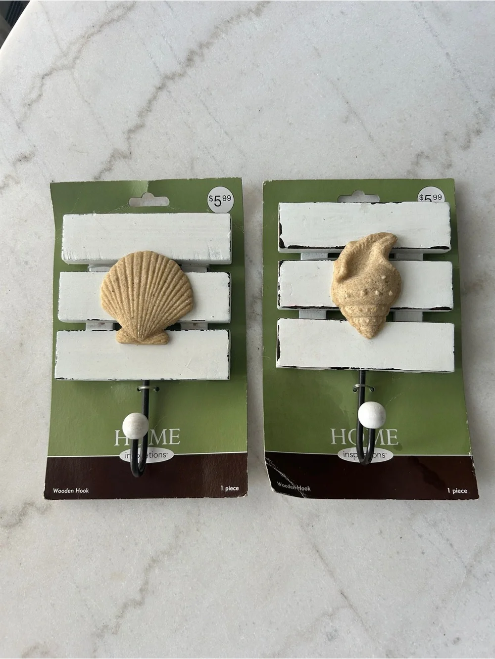 Beige Shell Wall Hook - Set of 2